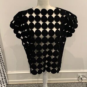 TSE Black Crocheted Circular Motif Sweater Vest